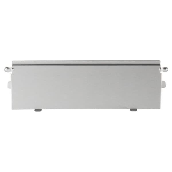 A silver stainless steel drawer with a handle for a Carnival King popcorn machine.