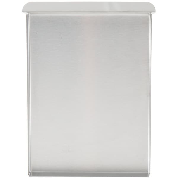 A close up of a silver rectangular metal box with a lid.