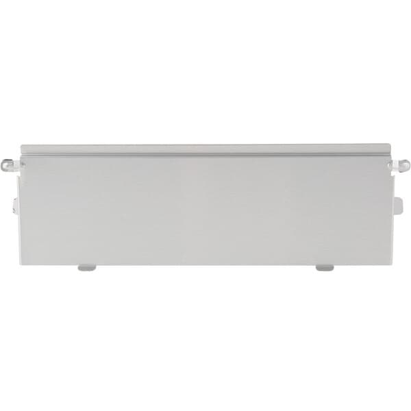 A white rectangular metal drop door with a handle on it.