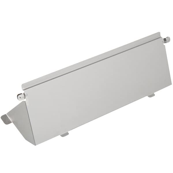 A white metal rectangular shelf with four legs.