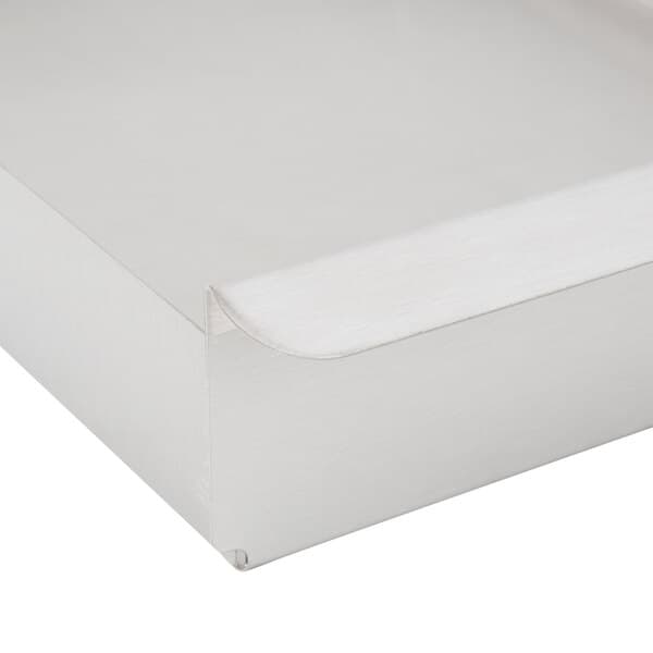 A white rectangular Carnival King crumb tray with a black center.