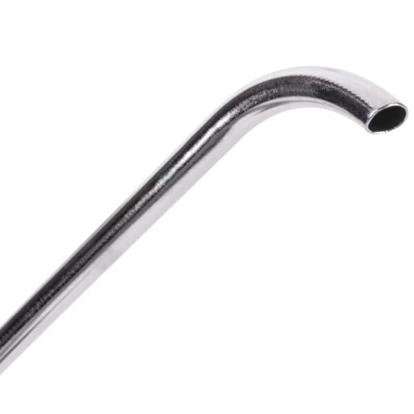 A silver curved metal tube with a long handle.