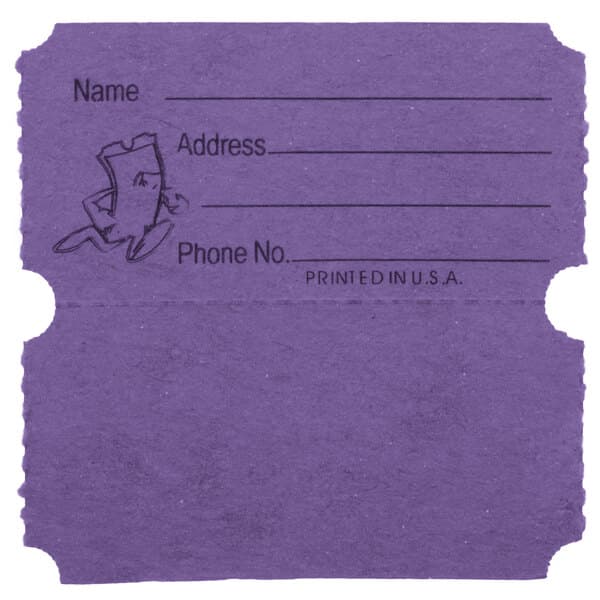 A purple piece of paper with a cartoon character on it.