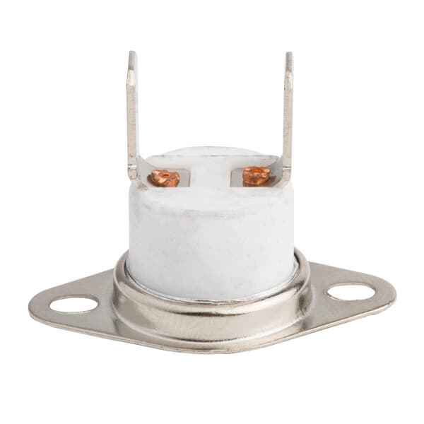 A white metal plate with two small copper metal parts.