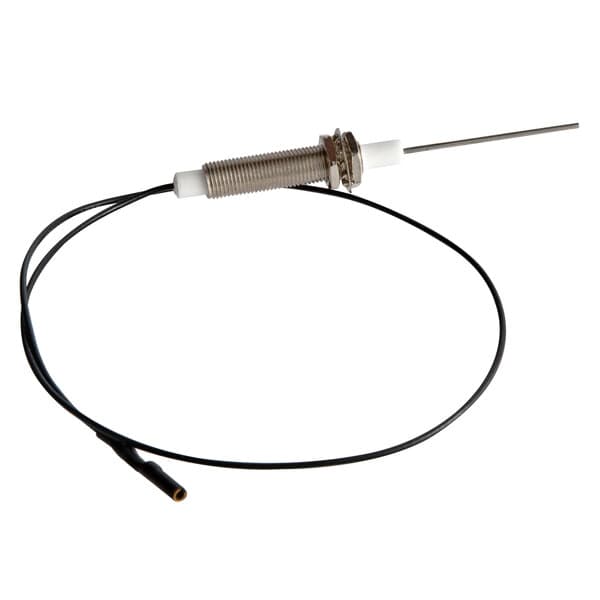 A thermometer with a wire and metal rod attached to it.