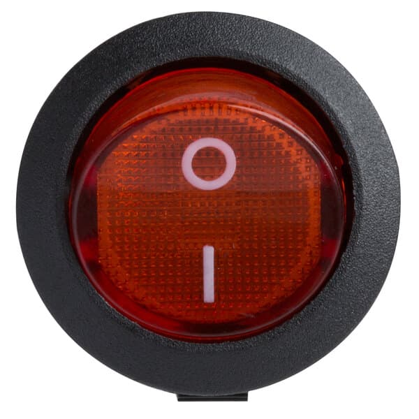 A red switch with a white circle on it.