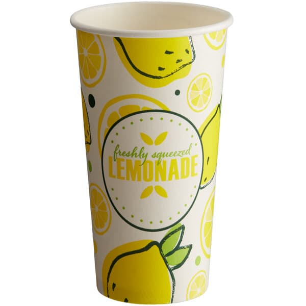 A white paper cup with lemons on it.