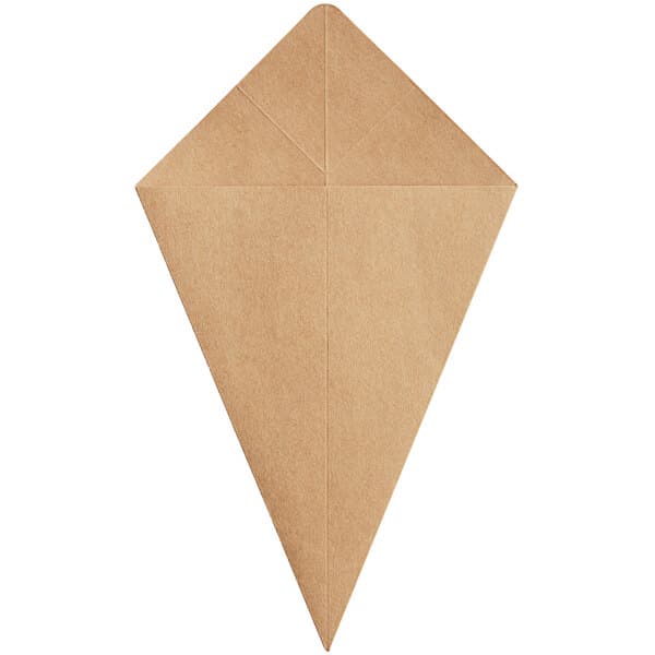 A brown Kraft paper cone with a hole in it.