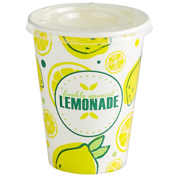 a white and yellow beverage cup with a lid