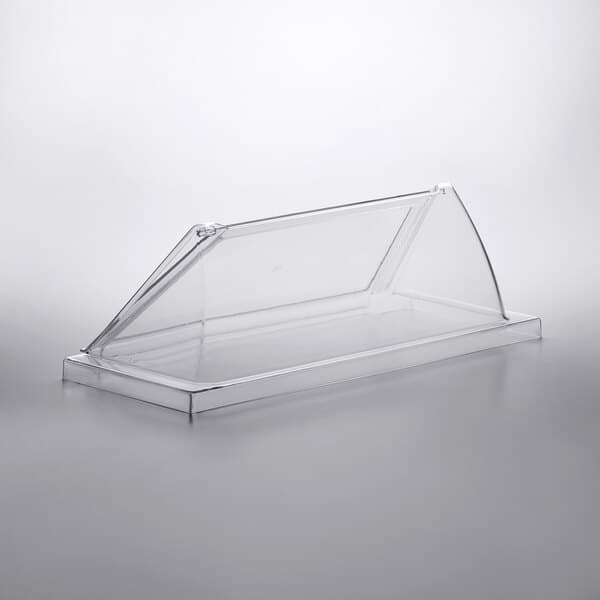 A clear plastic sneeze guard for a Carnival King HDRG12 roller grill.