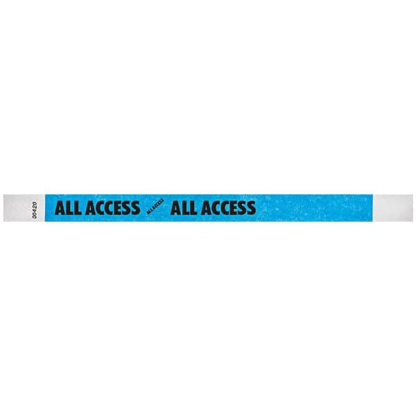A blue wristband with black text reading "ALL ACCESS" on a white background.