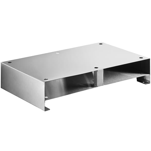 a metal shelf with holes