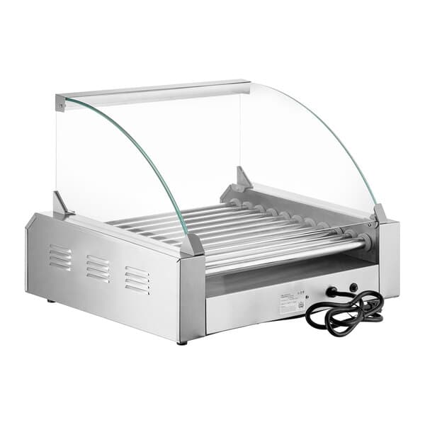 A Carnival King hot dog roller grill with a glass cover.