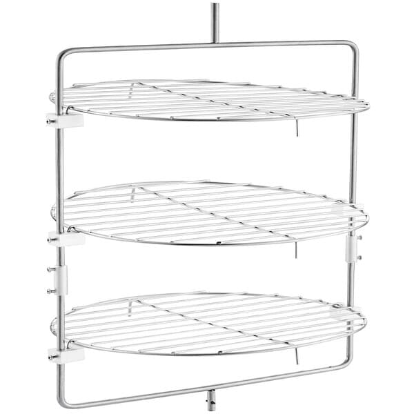 A metal Carnival King pizza rack with three shelves.