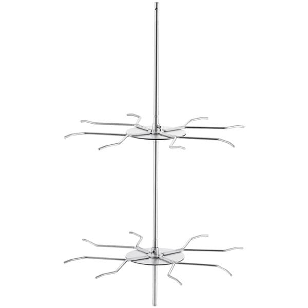 A metal rack with six metal rods on it.