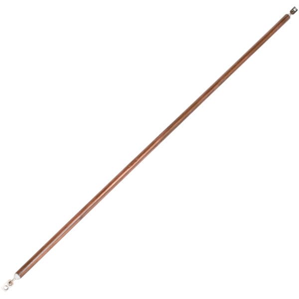 A Carnival King heating element with a long wooden handle and metal end.