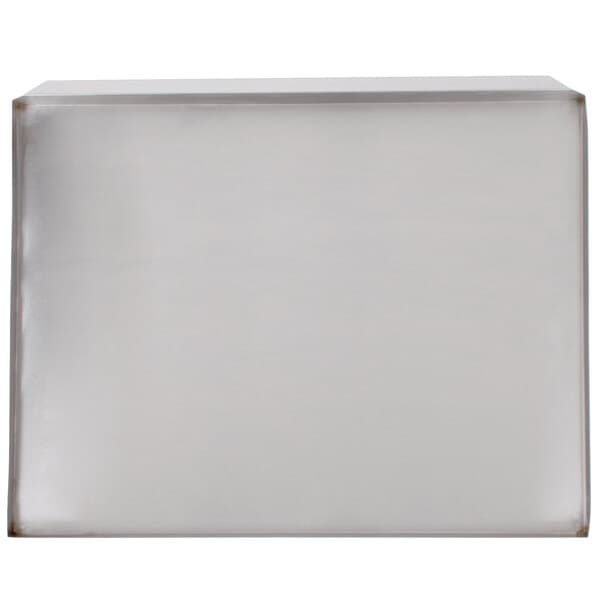 A white rectangular object with a silver border on a white background.