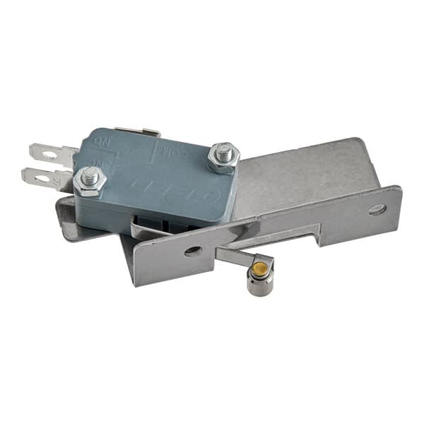 A grey metal safety switch with screws.