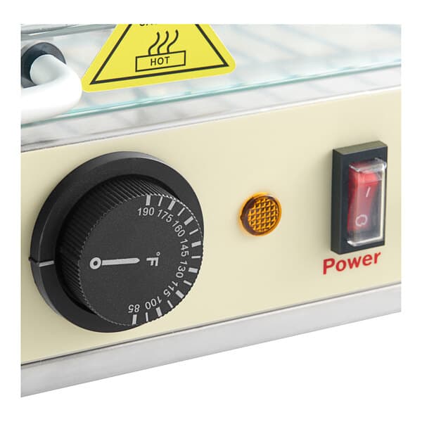 The temperature control panel for a Carnival King countertop hot food display case.
